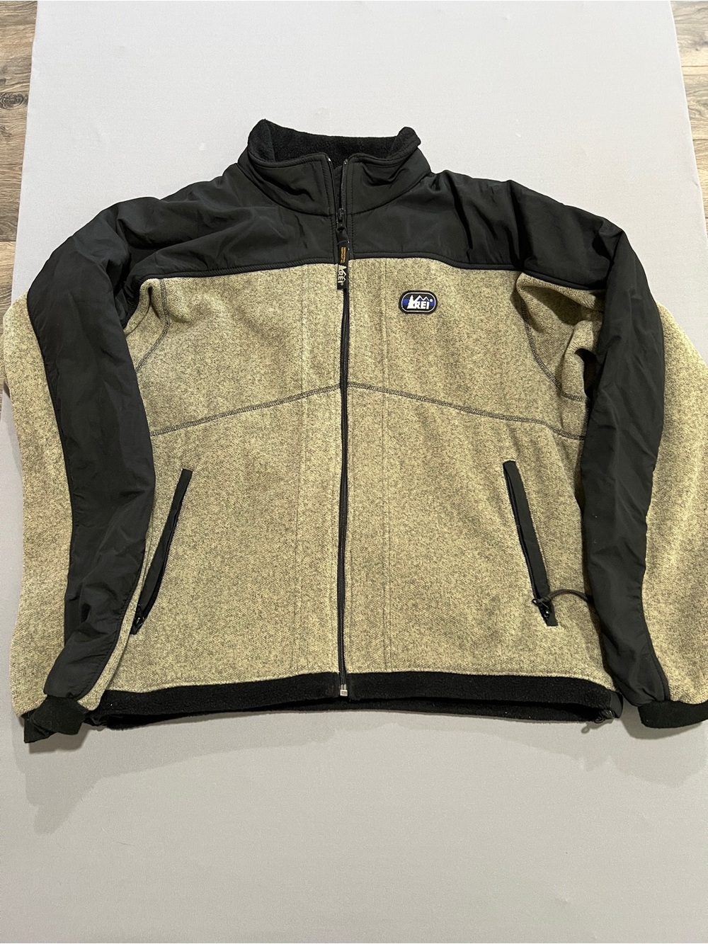 REI Men's Olive and Black Two-Tone Fleece Jacket